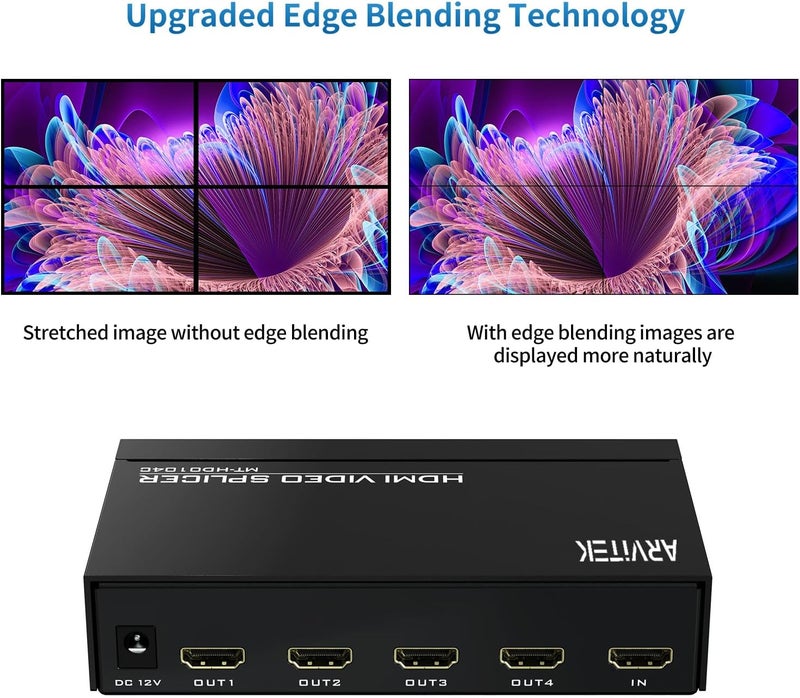 Arvitek 4K HDMI Video Wall Controller 2x2, 4 TV Screens Into 1 Wall Display, Video TV Wall Splicing Processor Splicer w/Remote, 8 Splicing Modes, Plug & Play - Image 4